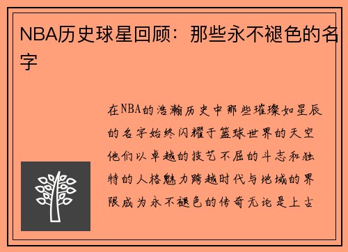 NBA历史球星回顾：那些永不褪色的名字